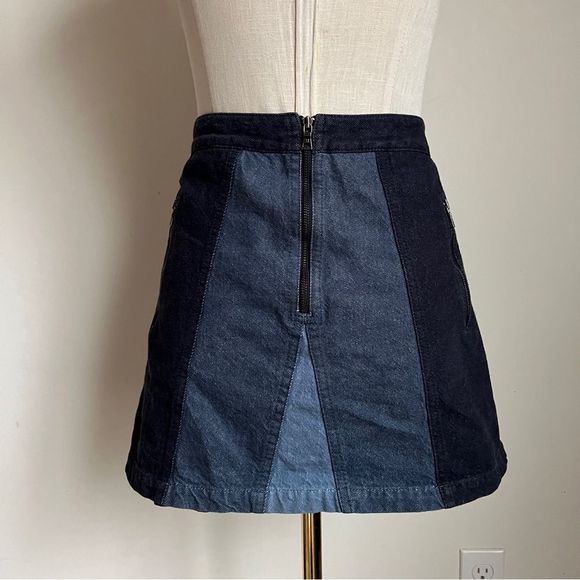 BCBGMaxazria Blue Color Block Cotton Jean Skirt  Size Small - Picture 4 of 4